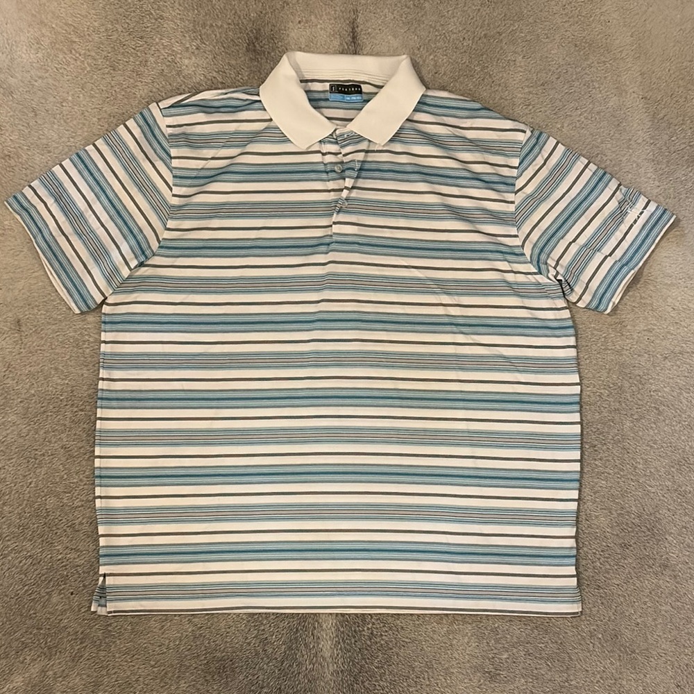 PGA Tour Blue and White Striped Golf Polo